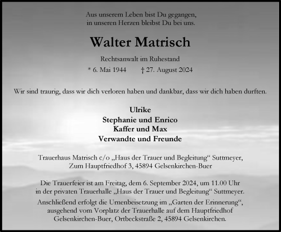 Traueranzeige von Walter Matrisch von Tageszeitung