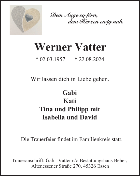 Traueranzeige von Werner Vatter von Tageszeitung