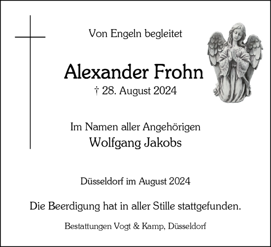 Traueranzeige von Alexander Frohn von Tageszeitung