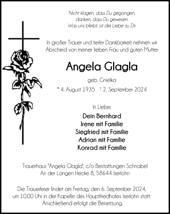 Traueranzeige von Angela Glagla von Tageszeitung