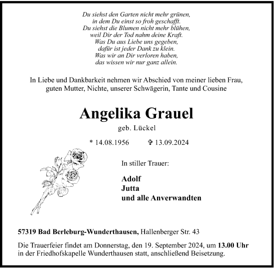 Traueranzeige von Angelika Grauel von Tageszeitung