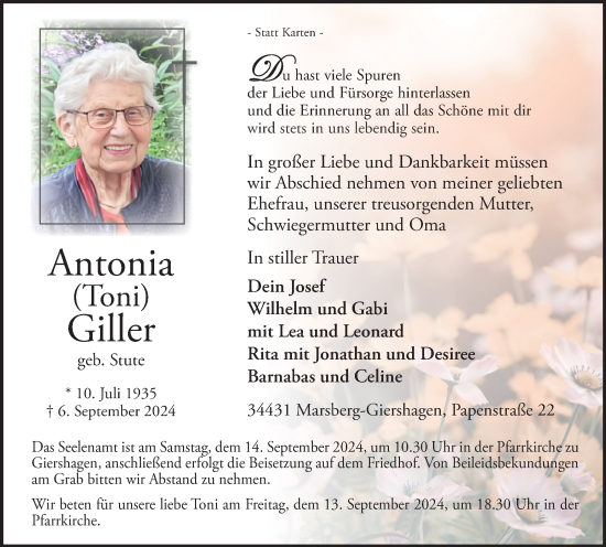 Traueranzeige von Antonia Giller von Tageszeitung