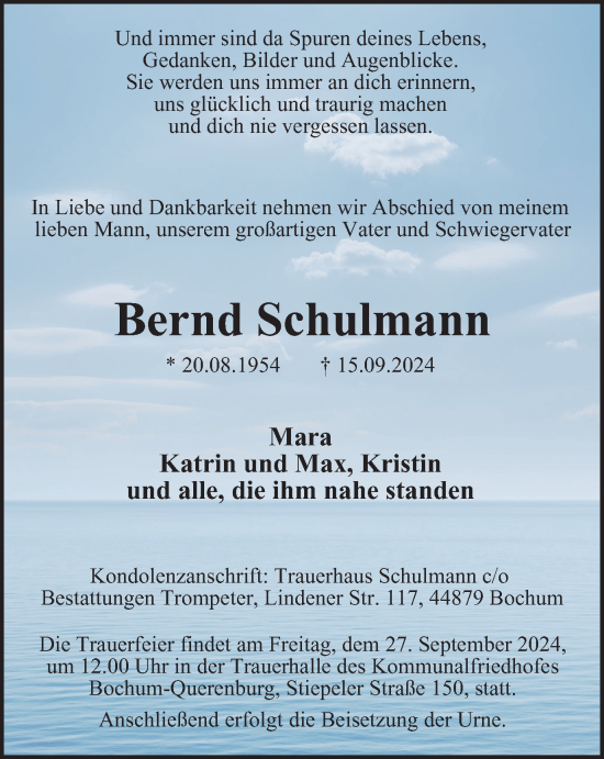 Traueranzeige von Bernd Schulmann von Tageszeitung