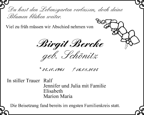 Traueranzeige von Birgit Bercke von Tageszeitung