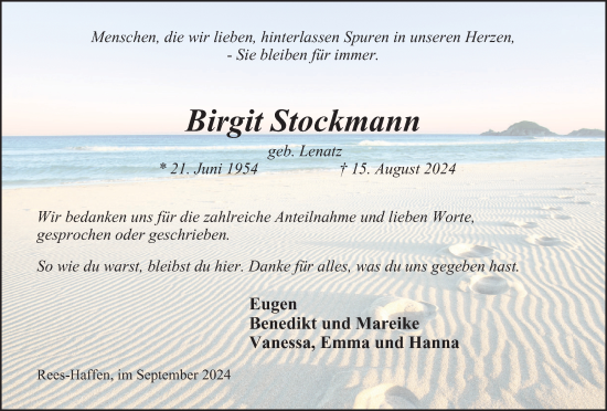 Traueranzeige von Birgit Stockmann von Tageszeitung