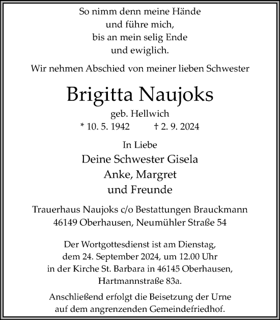 Traueranzeige von Brigitta Naujoks von Tageszeitung