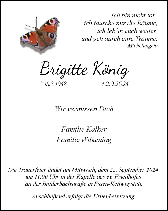 Traueranzeige von Brigitte König von Tageszeitung