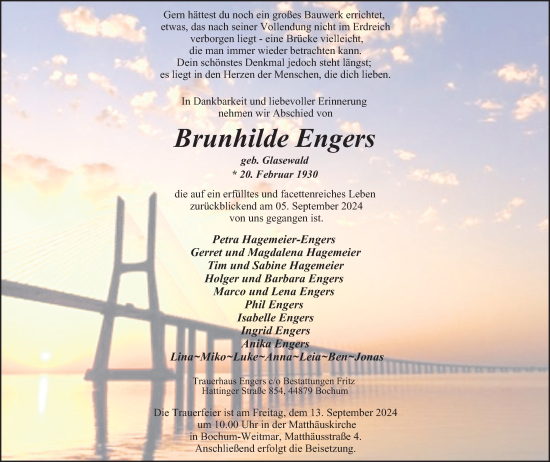 Traueranzeige von Brunhilde Engers von Tageszeitung