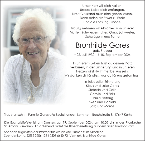 Traueranzeige von Brunhilde Gores von Tageszeitung