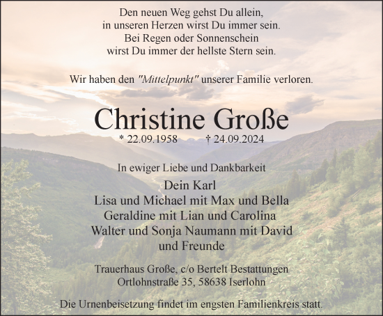 Traueranzeige von Christine Große von Tageszeitung