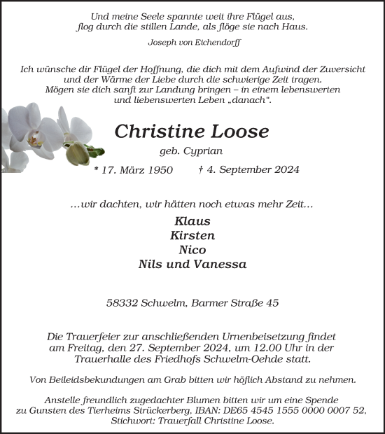 Traueranzeige von Christine Loose von Tageszeitung