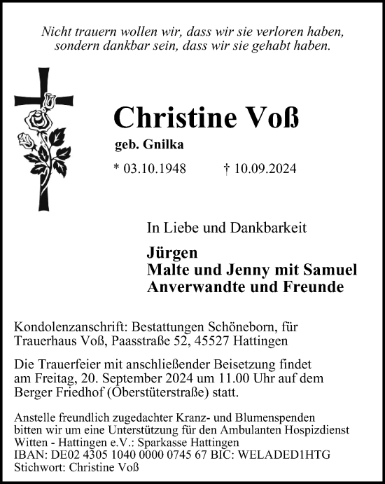 Traueranzeige von Christine Voß von Tageszeitung