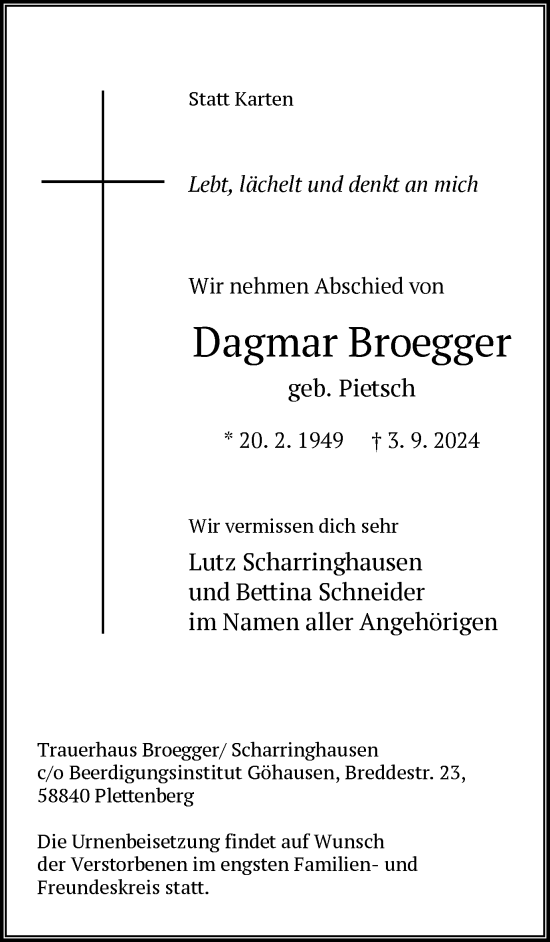 Traueranzeige von Dagmar Broegger von Tageszeitung