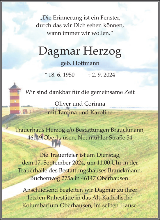 Traueranzeige von Dagmar Herzog von Tageszeitung