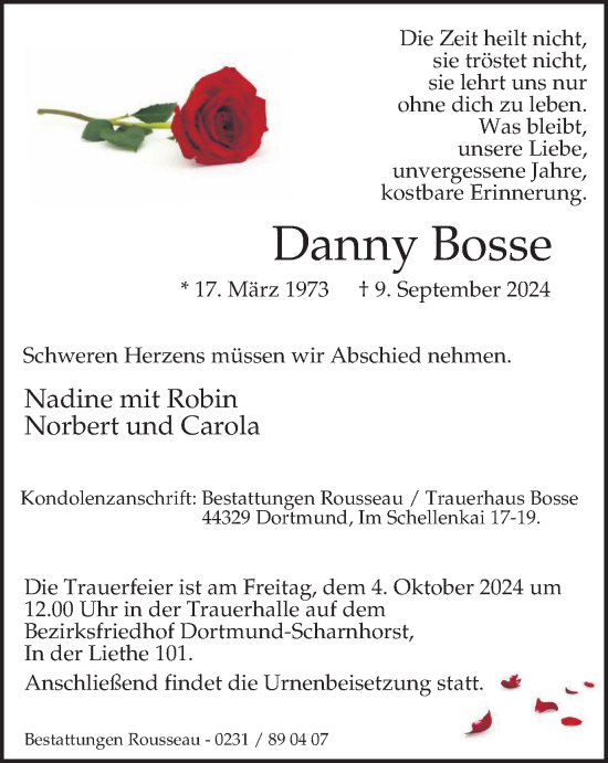 Traueranzeige von Danny Bosse von Tageszeitung