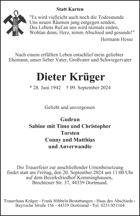 Traueranzeige von Dieter Krüger von Tageszeitung