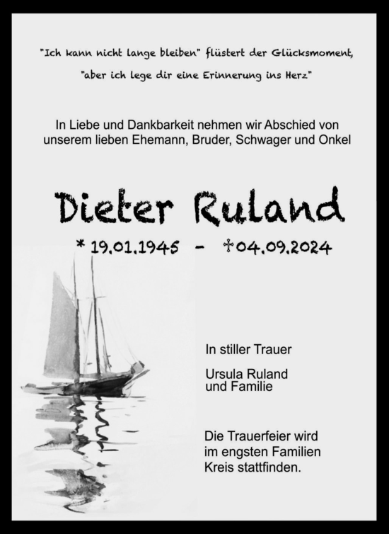 Traueranzeige von Dieter Ruland von Tageszeitung