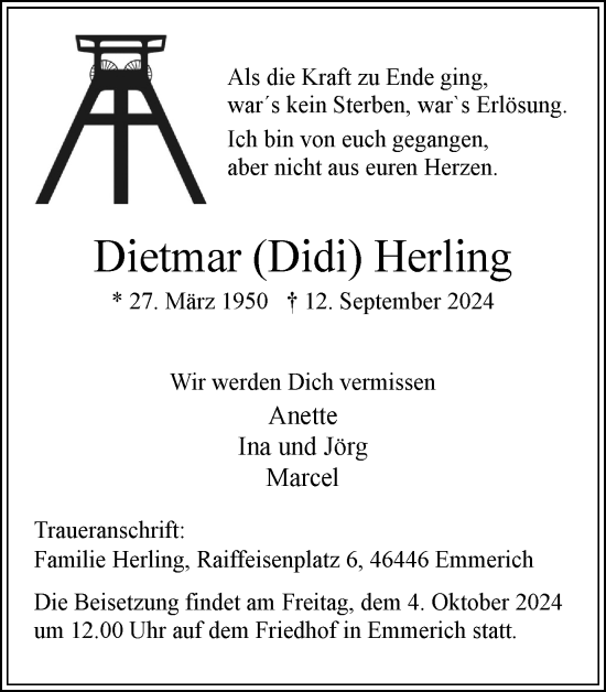 Traueranzeige von Dietmar Herling von Tageszeitung