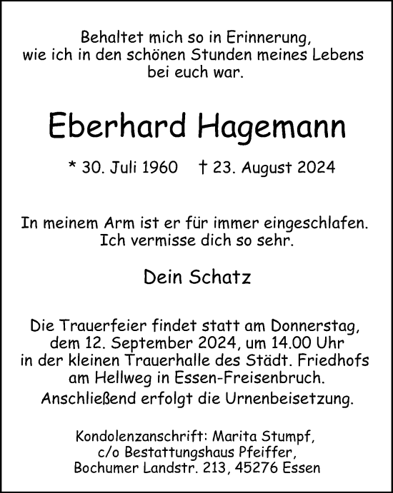 Traueranzeige von Eberhard Hagemann von Tageszeitung
