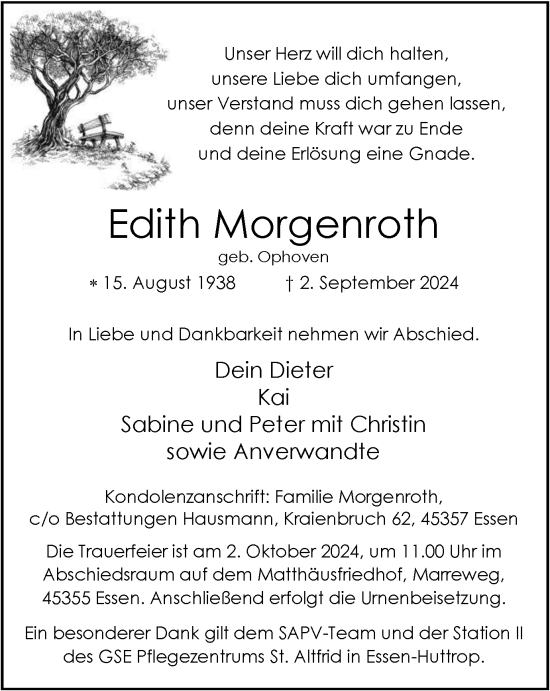 Traueranzeige von Edith Morgenroth von Tageszeitung