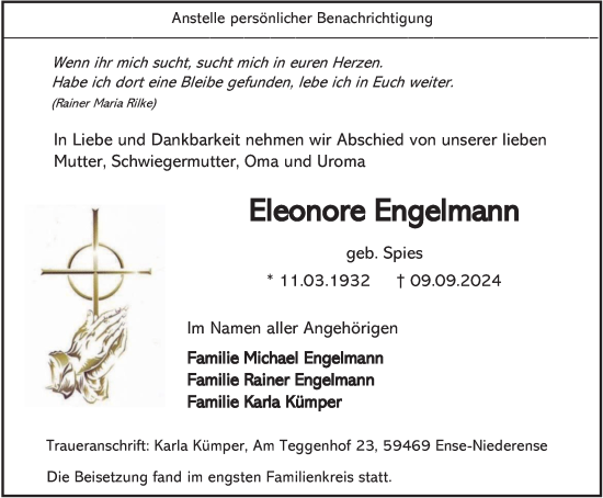 Traueranzeige von Eleonore Engelmann von Tageszeitung