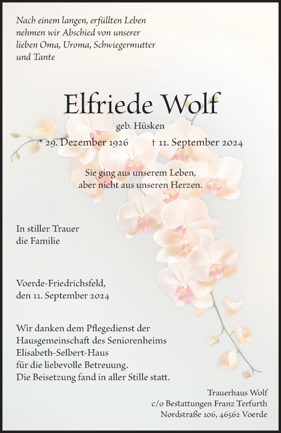 Traueranzeige von Elfriede Wolf von Tageszeitung
