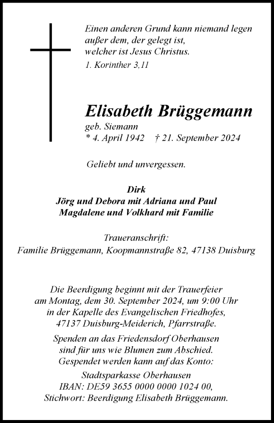 Traueranzeige von Elisabeth Brüggemann von Tageszeitung