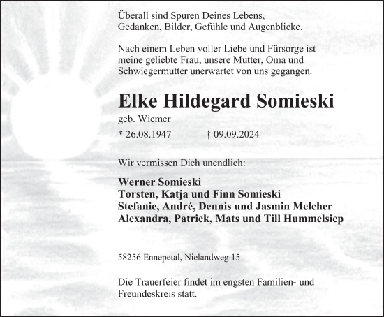 Traueranzeige von Elke Hildegard Somieski von Tageszeitung