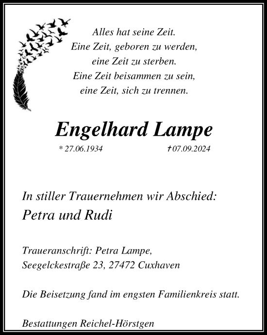 Traueranzeige von Engelhard Lampe von Tageszeitung
