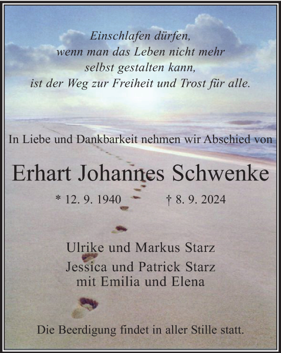 Traueranzeige von Erhart Johannes Schwenke von Tageszeitung