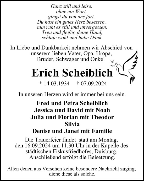 Traueranzeige von Erich Scheiblich von Tageszeitung