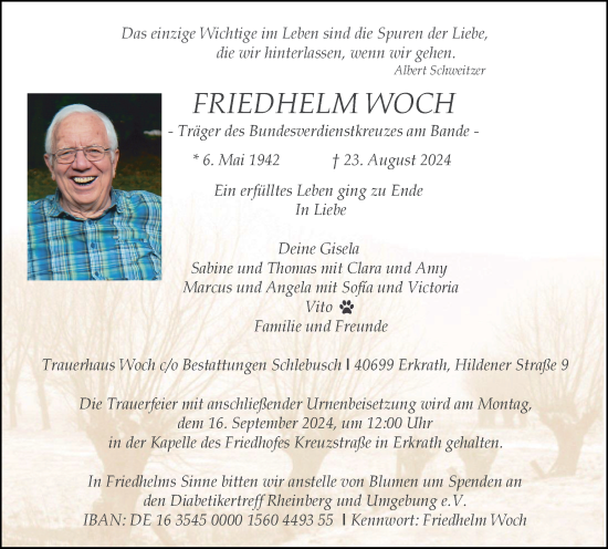 Traueranzeige von Friedhelm Woch von Tageszeitung