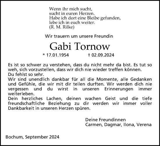 Traueranzeige von Gabi Tornow von Tageszeitung