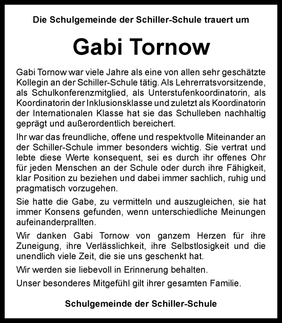 Traueranzeige von Gabi Tornow von Tageszeitung
