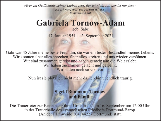 Traueranzeige von Gabriela Tornow-Adam von Tageszeitung