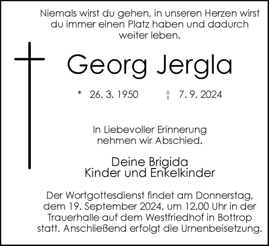 Traueranzeige von Georg Jergla von Tageszeitung