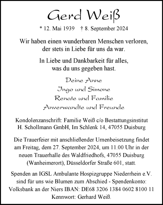 Traueranzeige von Gerd Weiß von Tageszeitung