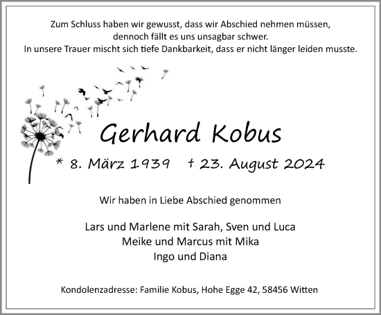 Traueranzeige von Gerhard Kobus von Tageszeitung