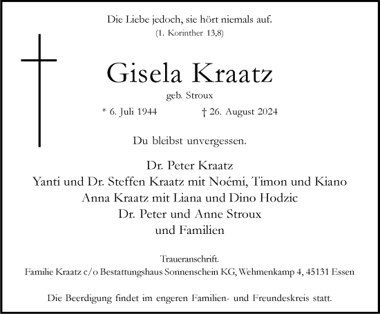 Traueranzeige von Gisela Kraatz von Tageszeitung