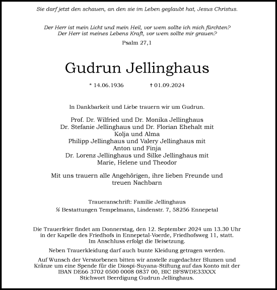Traueranzeige von Gudrun Jellinghaus von Tageszeitung