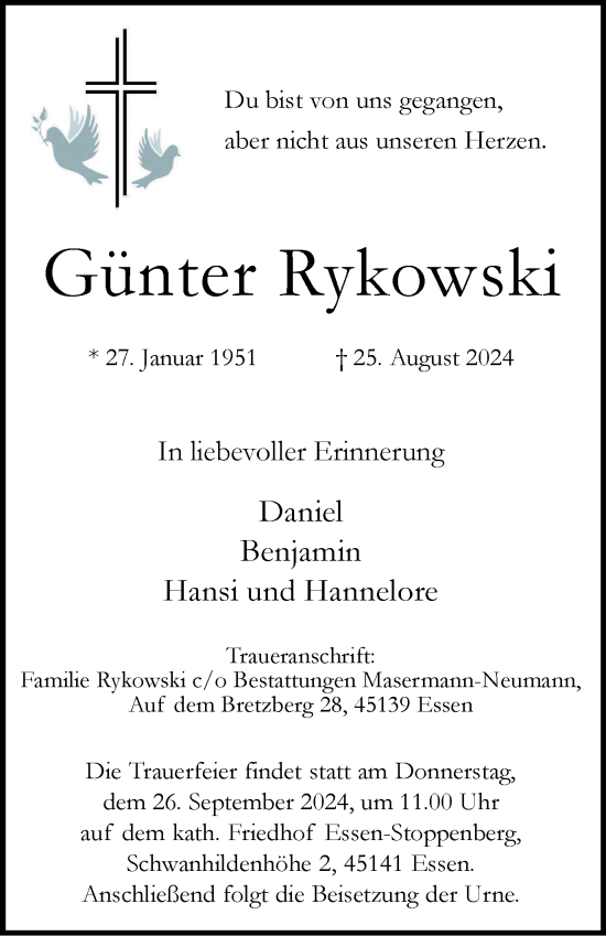 Traueranzeige von Günter Rykowski von Tageszeitung