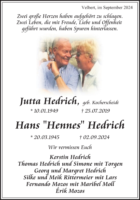 Traueranzeige von Hans Hedrich von Tageszeitung