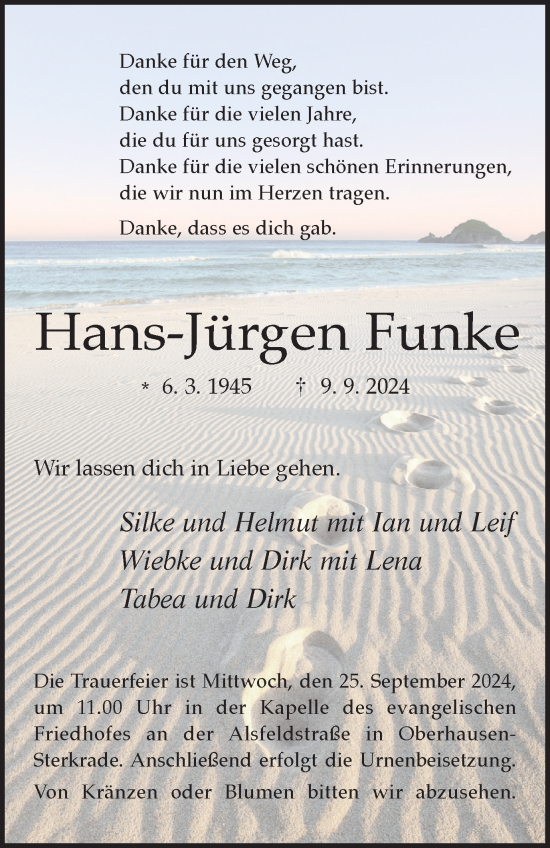 Traueranzeige von Hans-Jürgen Funke von Tageszeitung