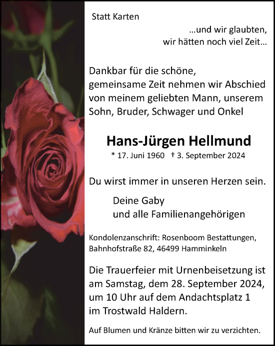 Traueranzeige von Hans-Jürgen Hellmund von Tageszeitung