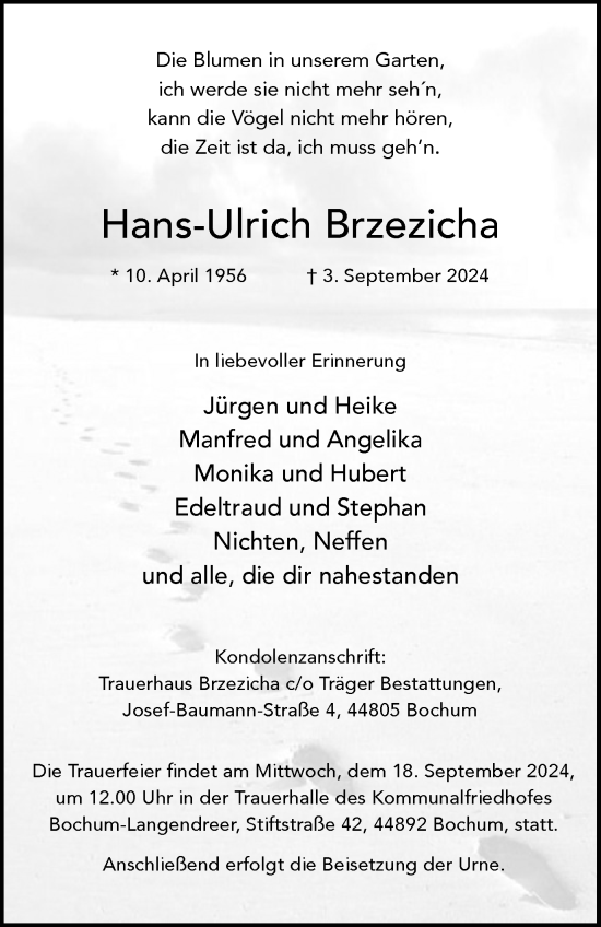 Traueranzeige von Hans-Ulrich Brzezicha von Tageszeitung