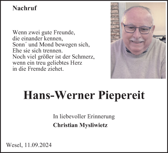 Traueranzeige von Hans-Werner Piepereit von Tageszeitung