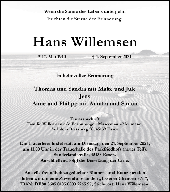 Traueranzeige von Hans Willemsen von Tageszeitung