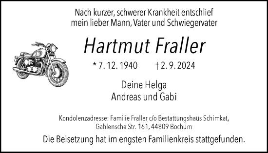 Traueranzeige von Hartmut Fraller von Tageszeitung
