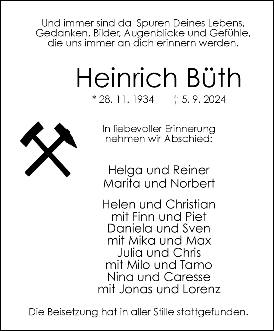 Traueranzeige von Heinrich Büth von Tageszeitung