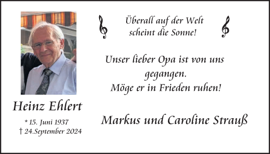 Traueranzeige von Heinz Ehlert von Tageszeitung